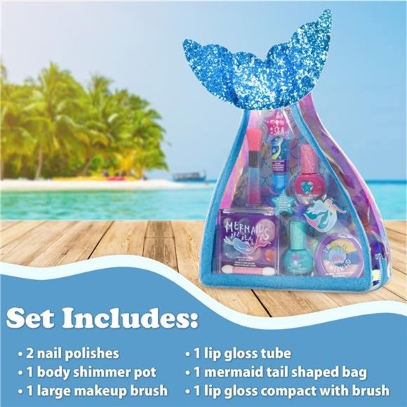 Girl Mermaid Vibes Makeup Set, 7 Pieces, Including Lip Gloss, Nail Polish - Picture 3 of 14